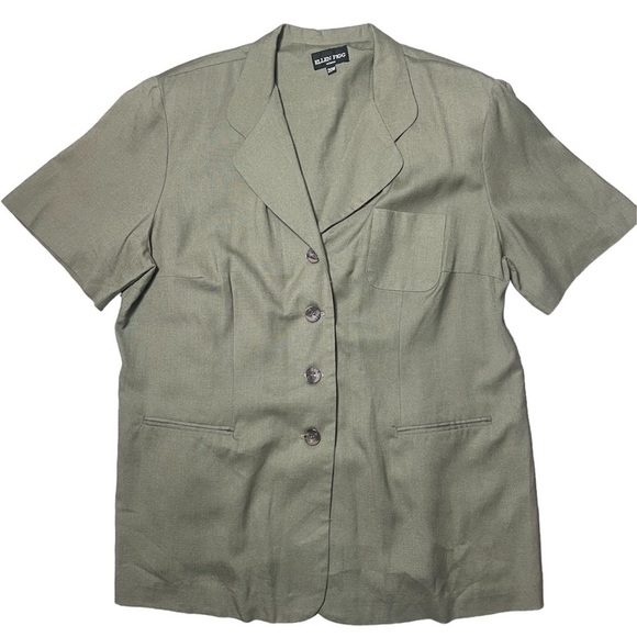 NWT Vintage Ellen Figg Light Olive Green Short Sleeve Linen Blend Blazer Sz 20W - Picture 1 of 10